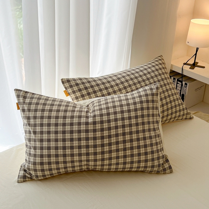 91家纺网 家纺一手货源 找家纺 希丞家居 2025新款学生季格子加厚亚麻皱皱纱四件套（提供买家秀） 慵懒黑格