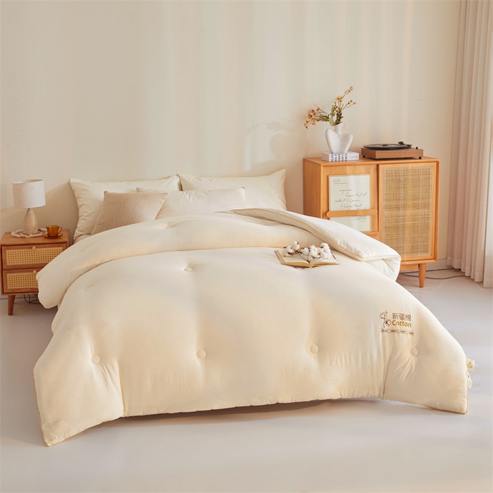 91家纺网 家纺一手货源 找家纺 锦逸家居 2025新款A类水洗棉100%新疆棉花被棉絮春秋被冬被被子被芯 米白色