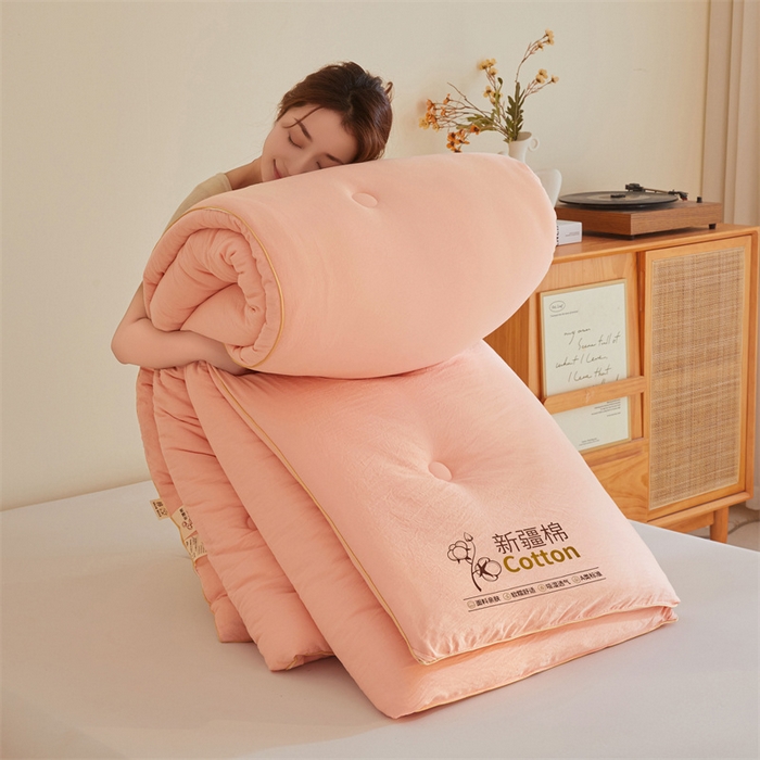 91家纺网 家纺一手货源 找家纺 锦逸家居 2025新款A类水洗棉100%新疆棉花被棉絮春秋被冬被被子被芯 玉粉色