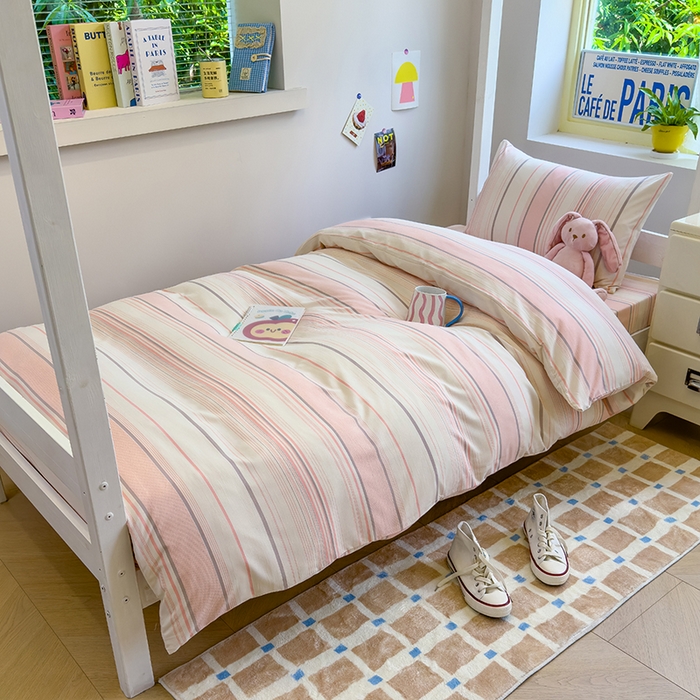 默忆 2025新款亲肤水洗棉学生三件套 粉色条纹