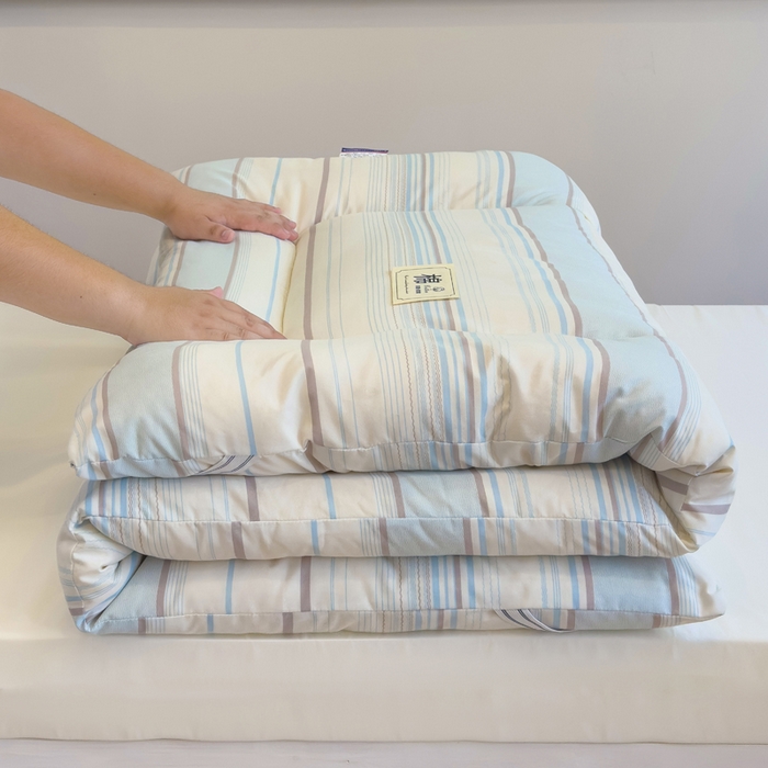 91家纺网 家纺一手货源 找家纺 默忆 2025新款学生新疆棉花床褥褥子 浅蓝色横条纹