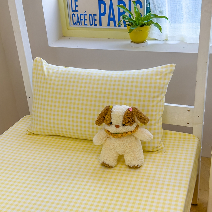 91家纺网 家纺一手货源 找家纺 默忆 2025新款亲肤水洗棉学生三件套 黄色小格子