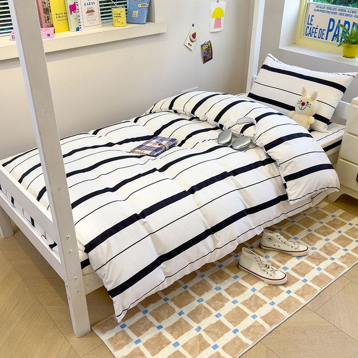 默忆 2025新款亲肤水洗棉学生三件套 灰白条纹