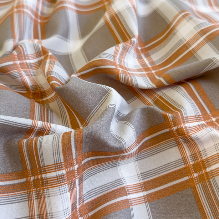 91家纺网 家纺一手货源 找家纺 默忆 2025新款亲肤水洗棉学生三件套 橘色大格子