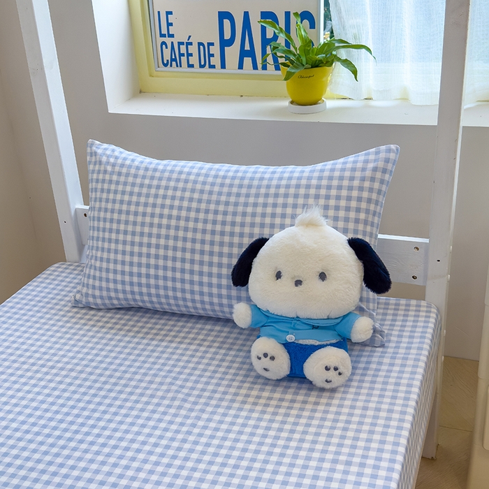 91家纺网 家纺一手货源 找家纺 默忆 2025新款亲肤水洗棉学生三件套 蓝白小格