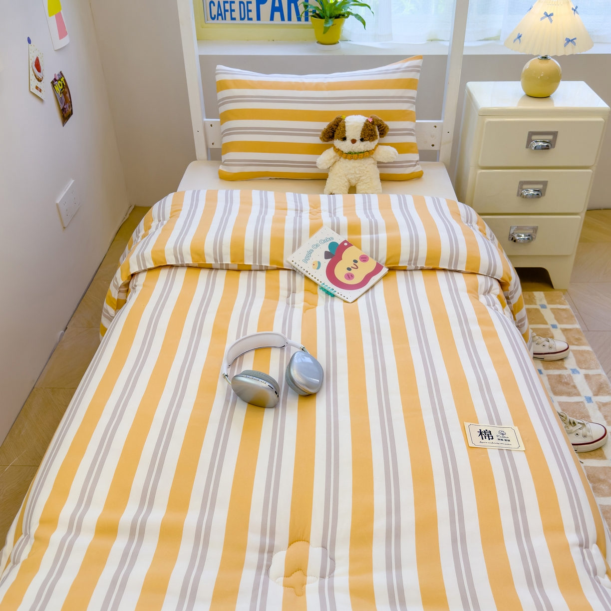 91家纺网 家纺一手货源 找家纺 默忆 2025新款新疆棉学生棉花被 被子被芯 橙灰宽条