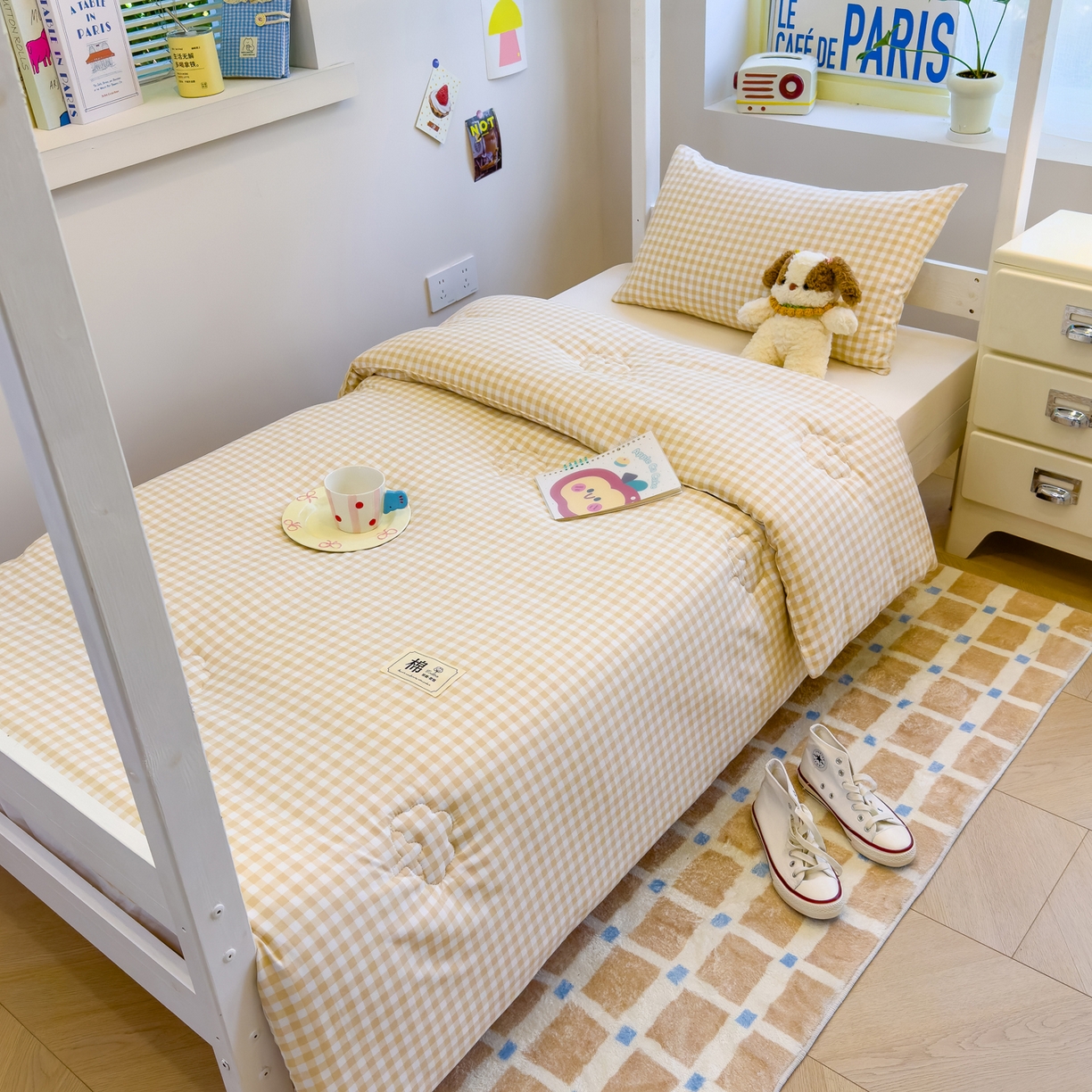 默忆 2025新款新疆棉学生棉花被 被子被芯 咖白小格