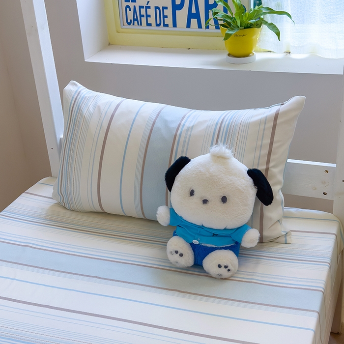 91家纺网 家纺一手货源 找家纺 默忆 2025新款亲肤水洗棉学生三件套 浅蓝条纹