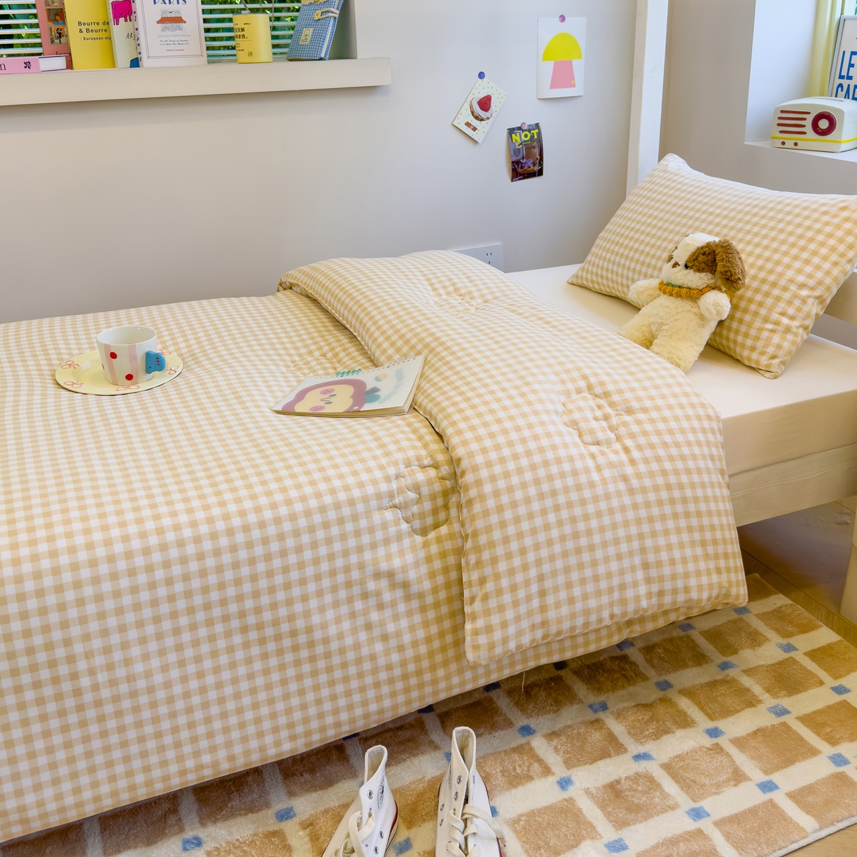 91家纺网 家纺一手货源 找家纺 默忆 2025新款新疆棉学生棉花被 被子被芯 咖白小格