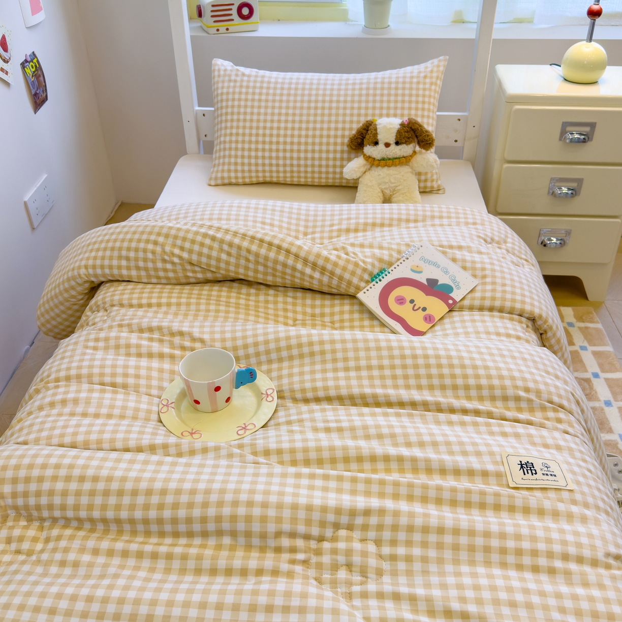 91家纺网 家纺一手货源 找家纺 默忆 2025新款新疆棉学生棉花被 被子被芯 咖白小格