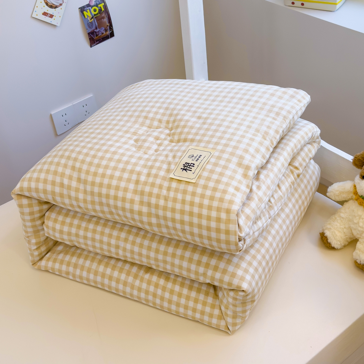 91家纺网 家纺一手货源 找家纺 默忆 2025新款新疆棉学生棉花被 被子被芯 咖白小格