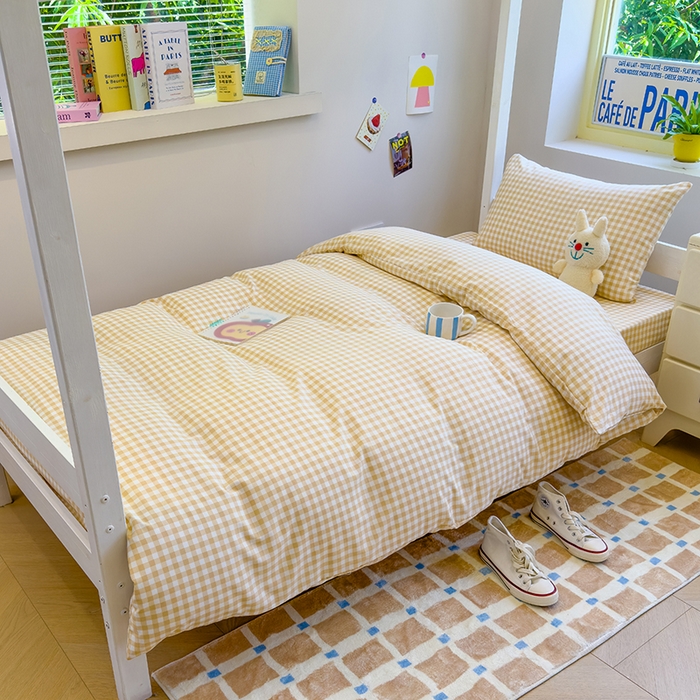 默忆 2025新款亲肤水洗棉学生三件套 深黄格子