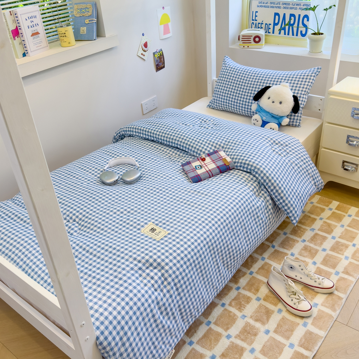 默忆 2025新款新疆棉学生棉花被 被子被芯 蓝白小格