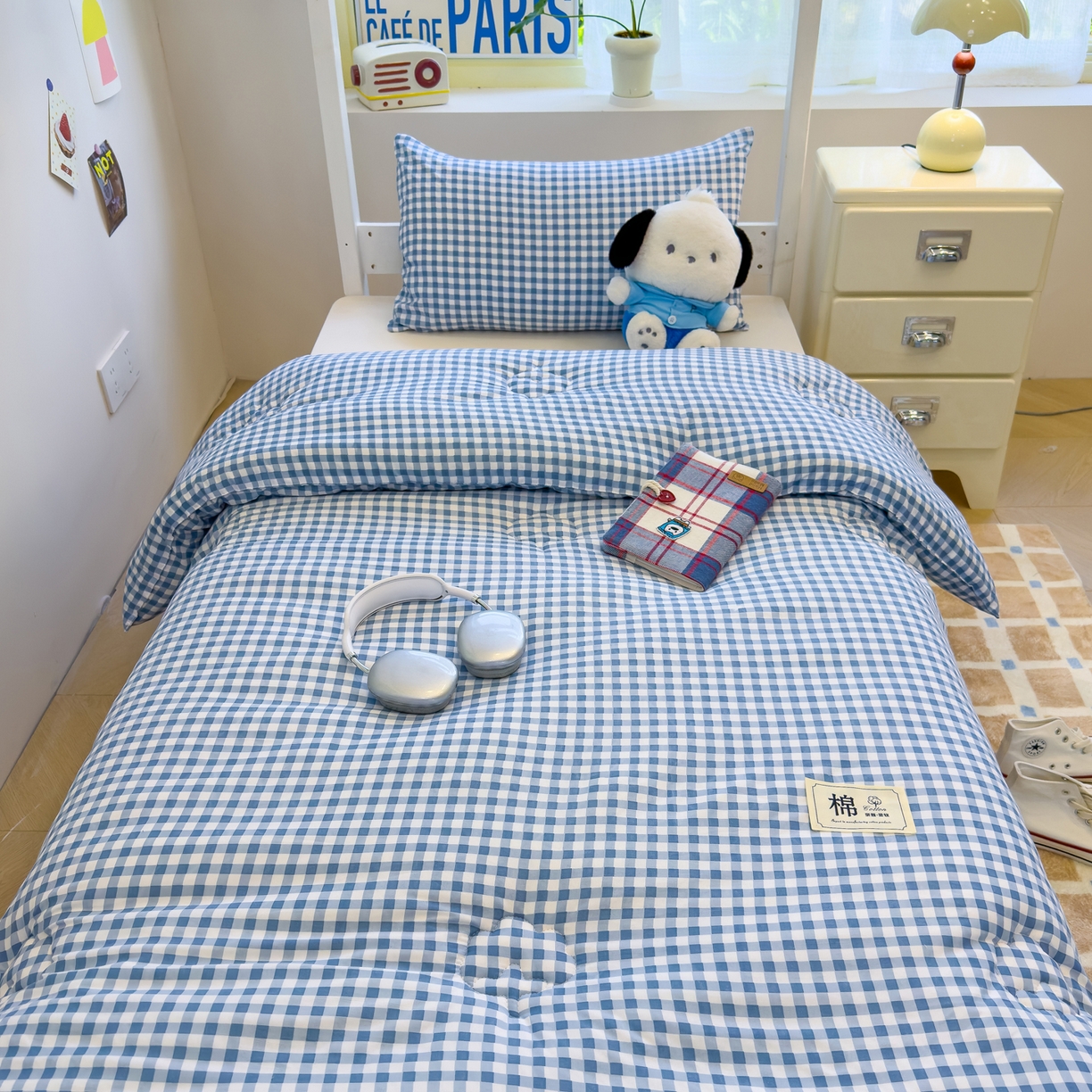 91家纺网 家纺一手货源 找家纺 默忆 2025新款新疆棉学生棉花被 被子被芯 蓝白小格