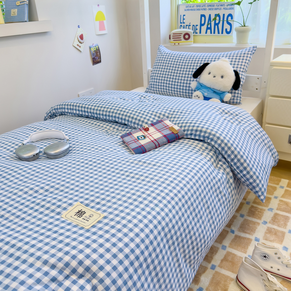 91家纺网 家纺一手货源 找家纺 默忆 2025新款新疆棉学生棉花被 被子被芯 蓝白小格