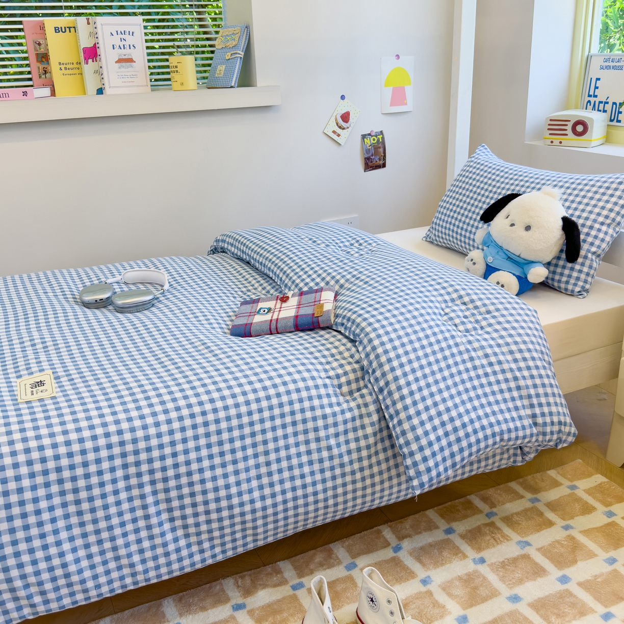 91家纺网 家纺一手货源 找家纺 默忆 2025新款新疆棉学生棉花被 被子被芯 蓝白小格