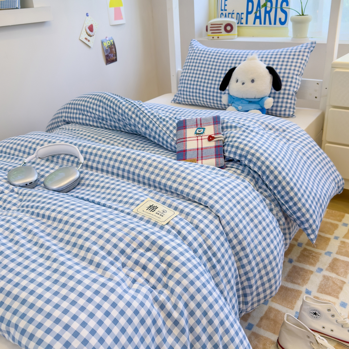 91家纺网 家纺一手货源 找家纺 默忆 2025新款新疆棉学生棉花被 被子被芯 蓝白小格