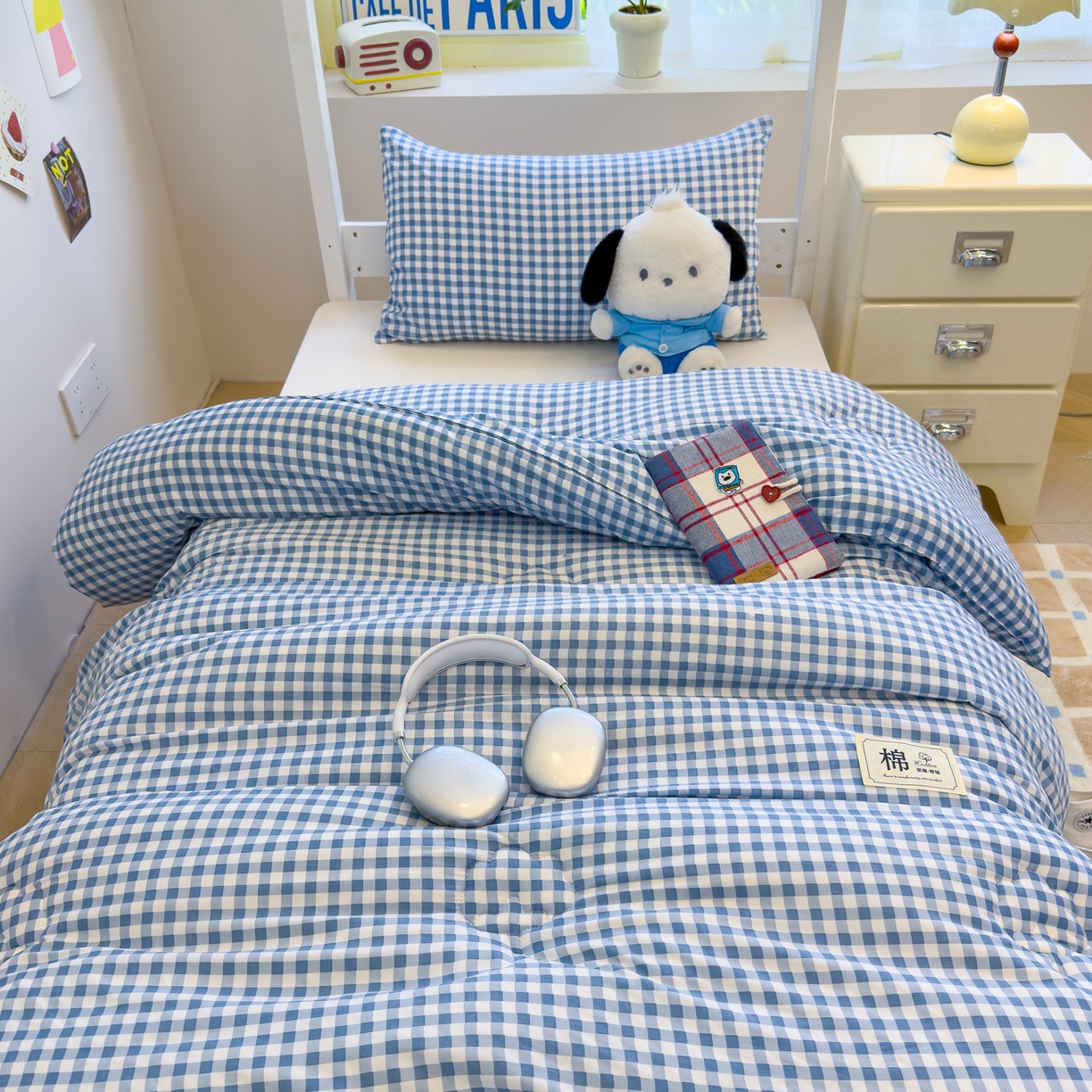 91家纺网 家纺一手货源 找家纺 默忆 2025新款新疆棉学生棉花被 被子被芯 蓝白小格