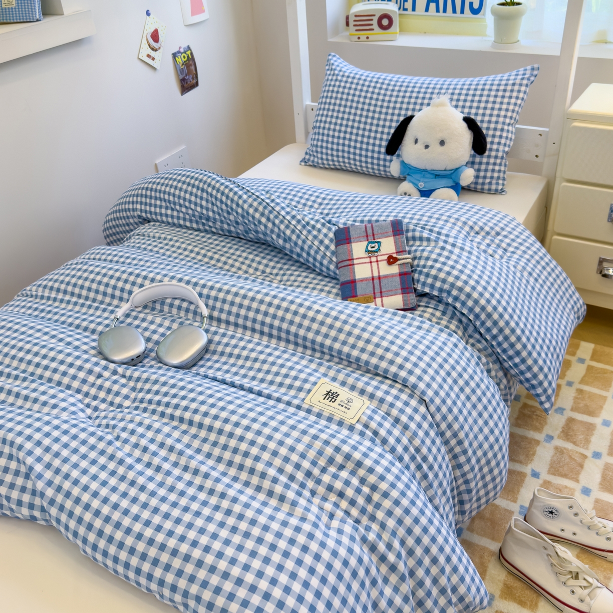 91家纺网 家纺一手货源 找家纺 默忆 2025新款新疆棉学生棉花被 被子被芯 蓝白小格