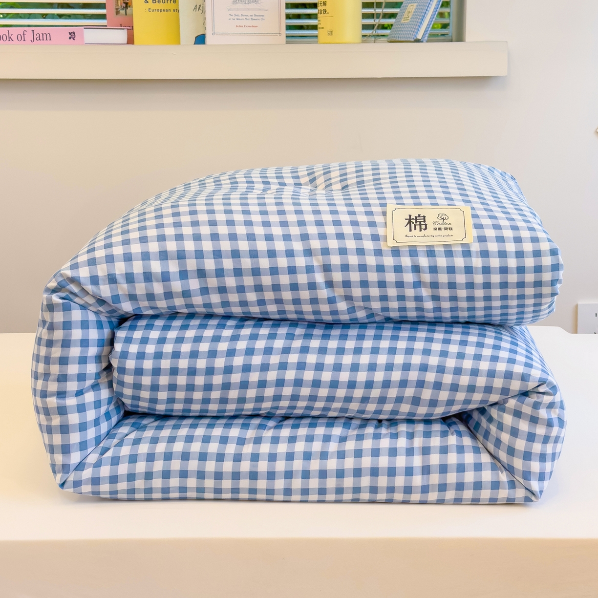 91家纺网 家纺一手货源 找家纺 默忆 2025新款新疆棉学生棉花被 被子被芯 蓝白小格