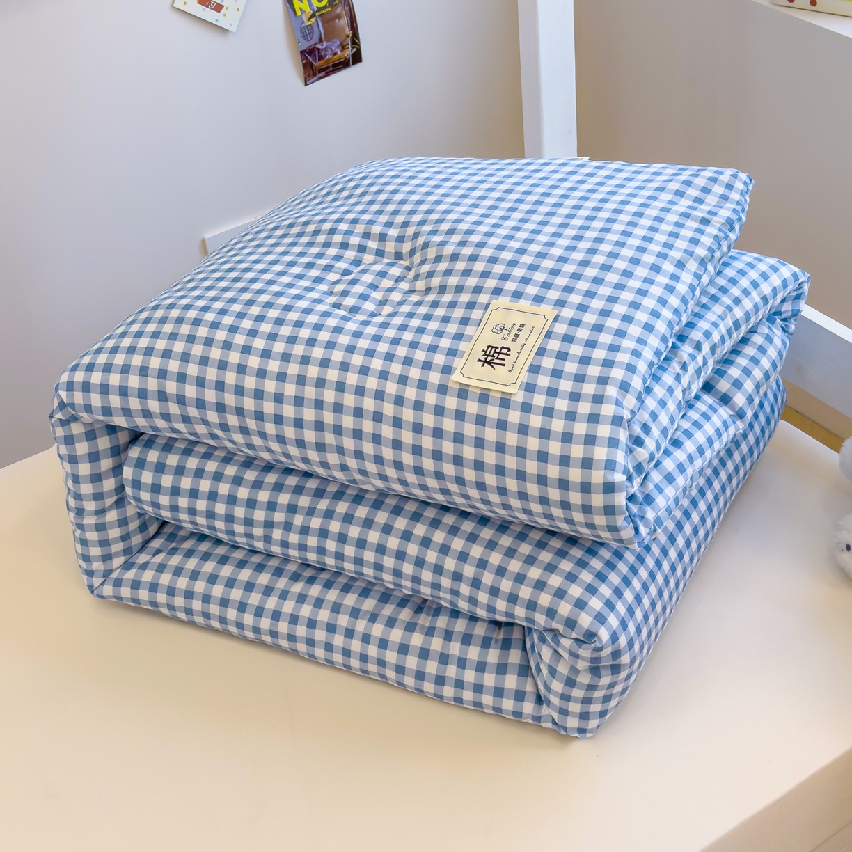 91家纺网 家纺一手货源 找家纺 默忆 2025新款新疆棉学生棉花被 被子被芯 蓝白小格