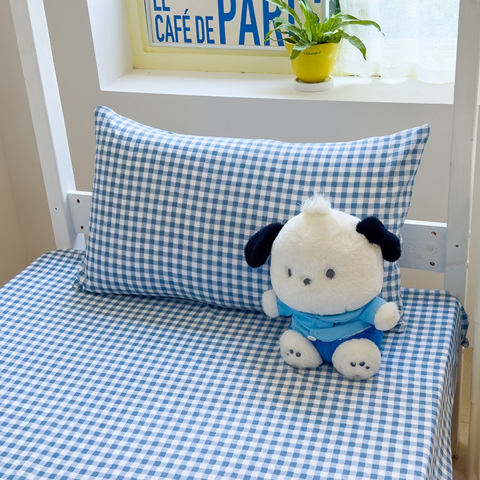 91家纺网 家纺一手货源 找家纺 默忆 2025新款亲肤水洗棉学生三件套 深蓝小格