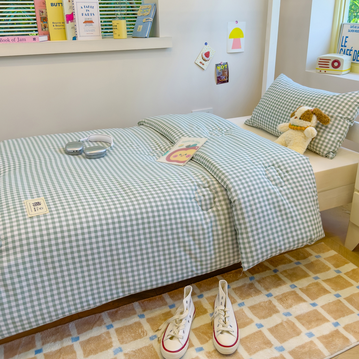 91家纺网 家纺一手货源 找家纺 默忆 2025新款新疆棉学生棉花被 被子被芯 绿白小格