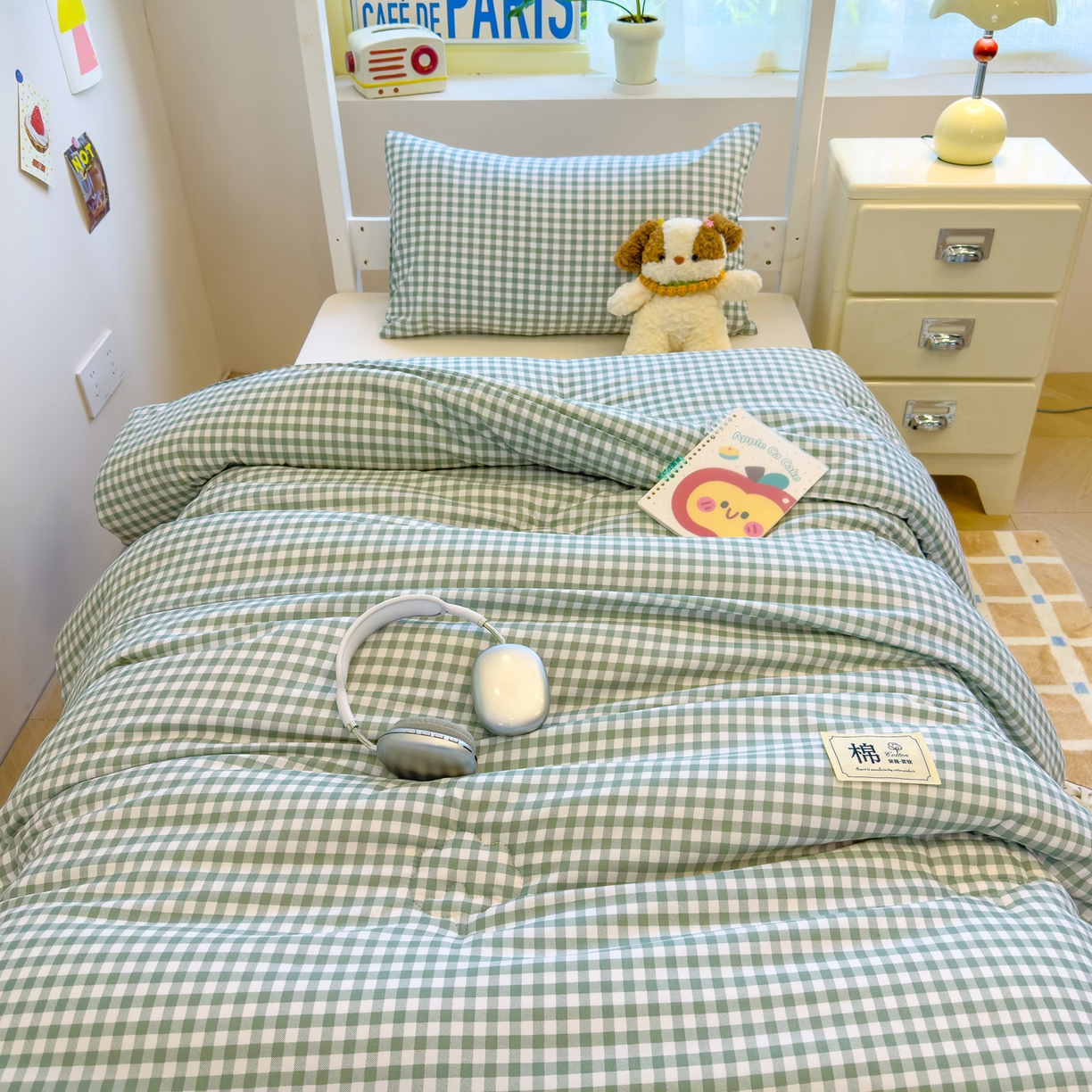 91家纺网 家纺一手货源 找家纺 默忆 2025新款新疆棉学生棉花被 被子被芯 绿白小格