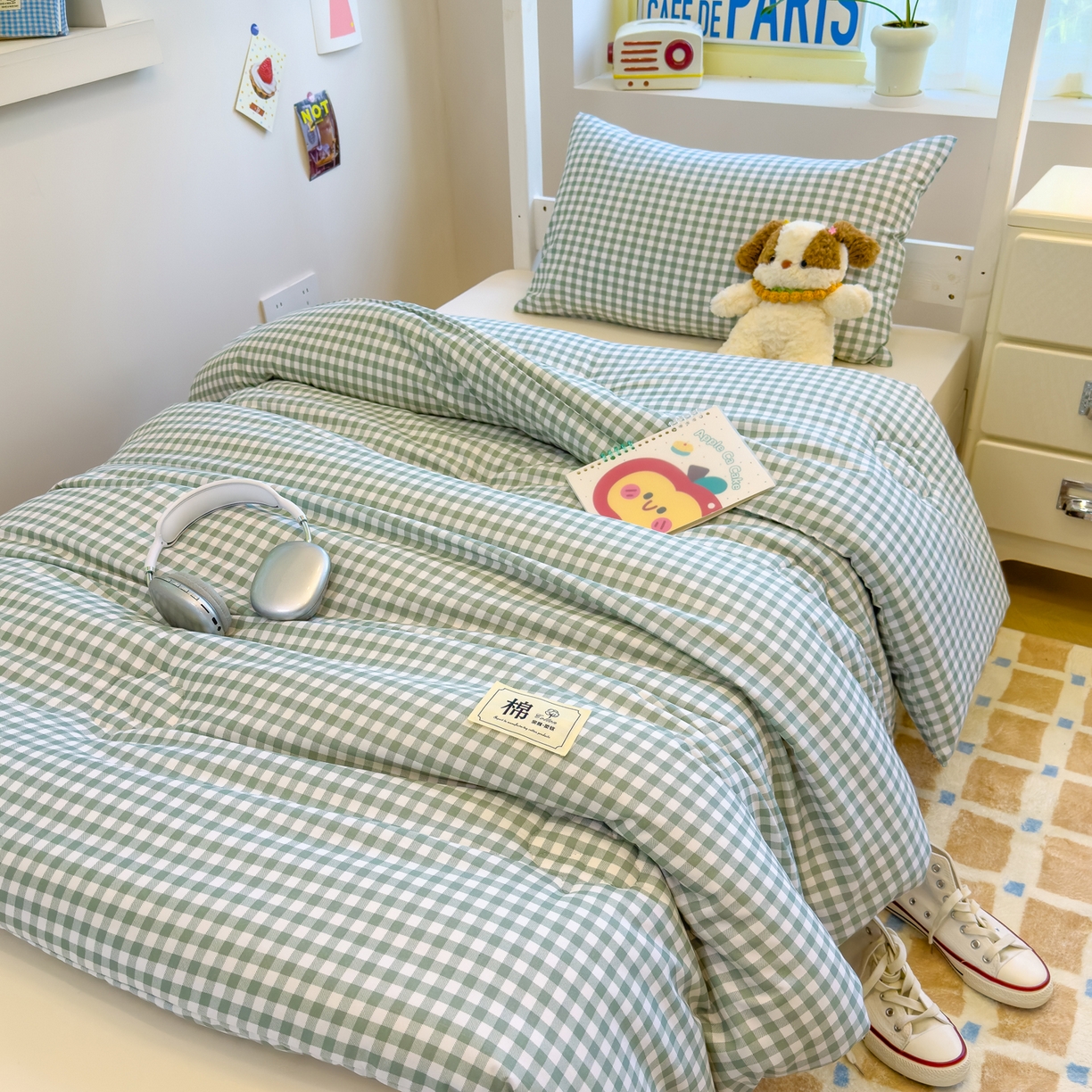 91家纺网 家纺一手货源 找家纺 默忆 2025新款新疆棉学生棉花被 被子被芯 绿白小格