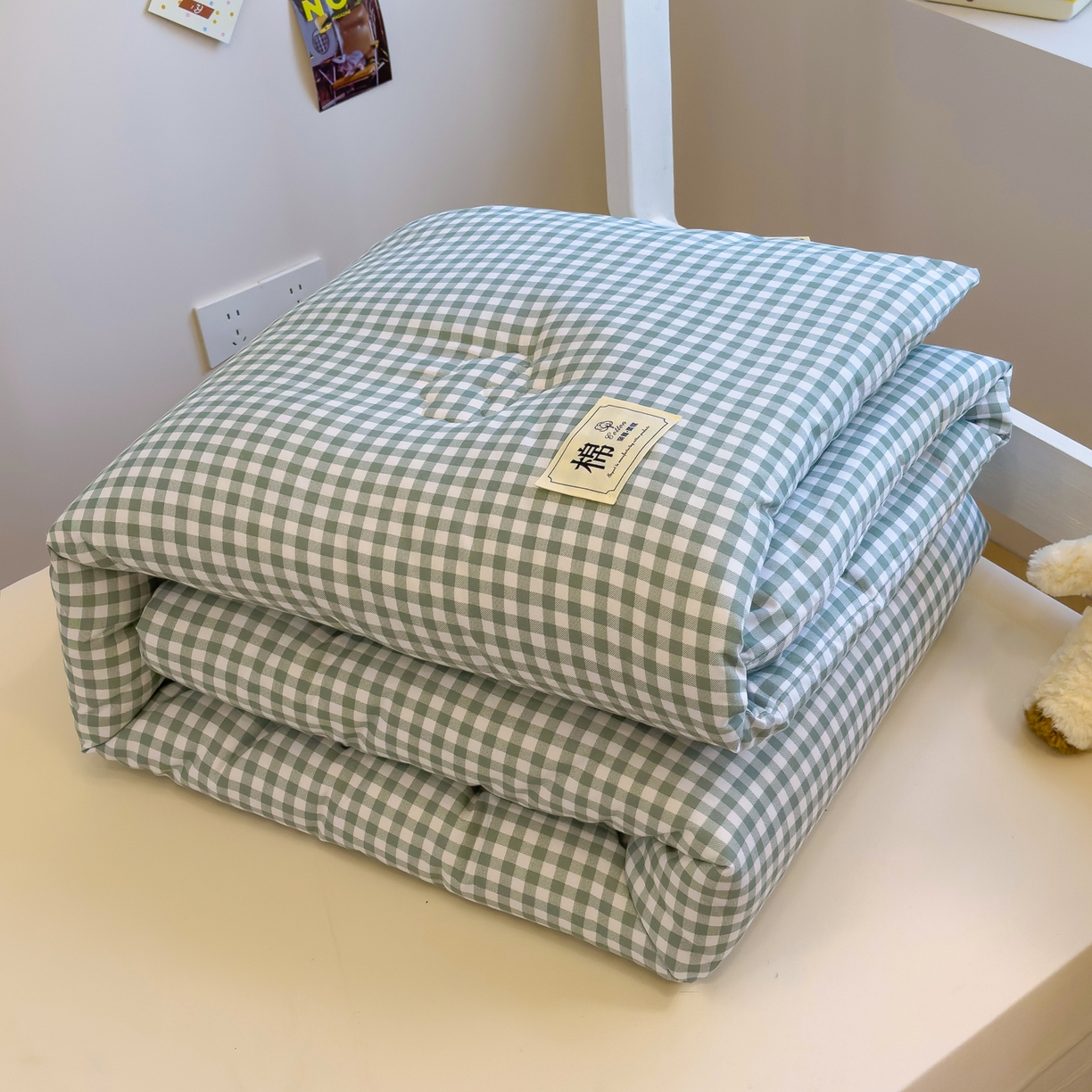 91家纺网 家纺一手货源 找家纺 默忆 2025新款新疆棉学生棉花被 被子被芯 绿白小格