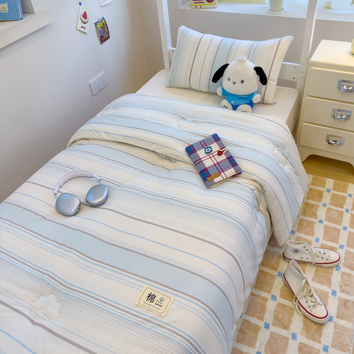 91家纺网 家纺一手货源 找家纺 默忆 2025新款新疆棉学生棉花被 被子被芯 渐变蓝细条