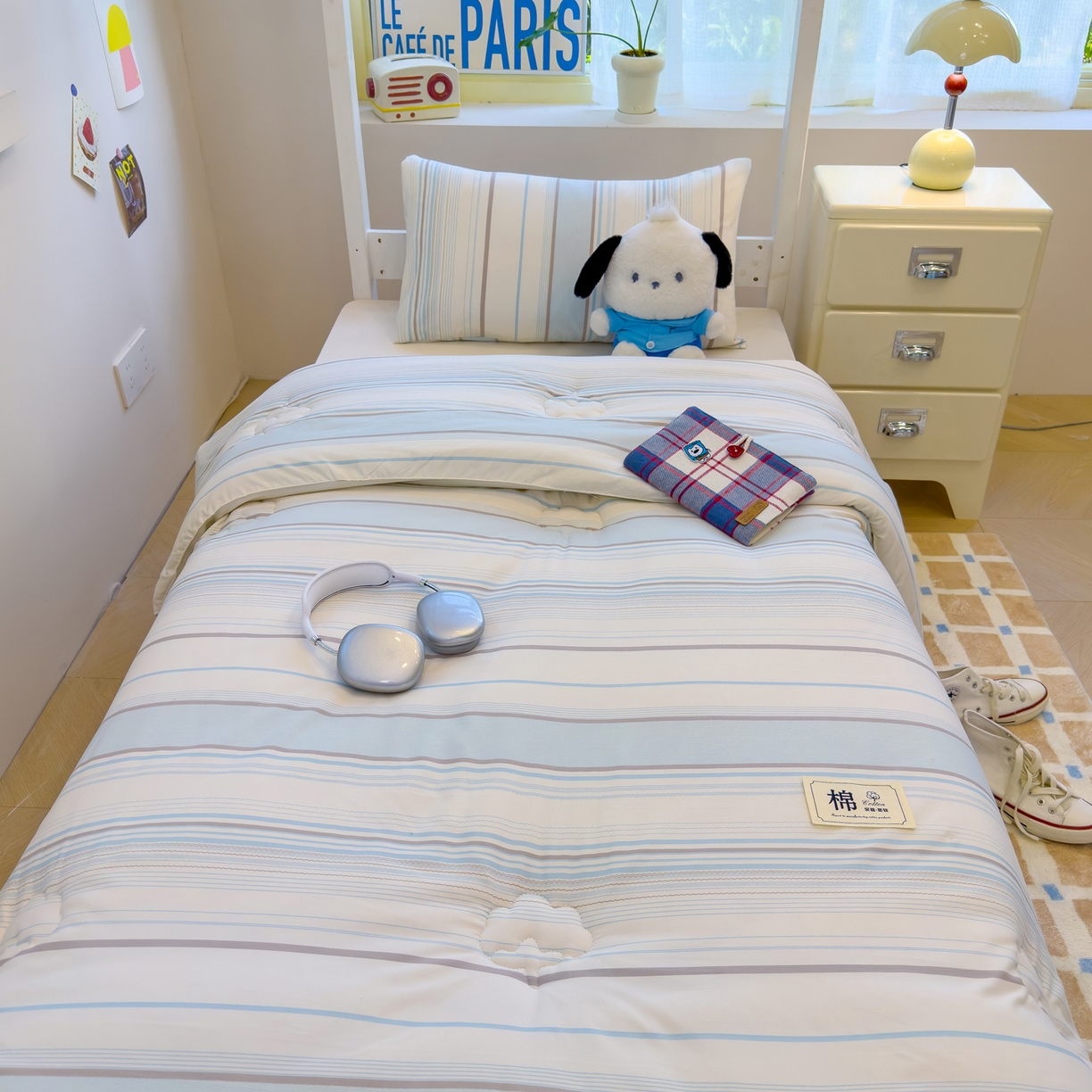 91家纺网 家纺一手货源 找家纺 默忆 2025新款新疆棉学生棉花被 被子被芯 渐变蓝细条