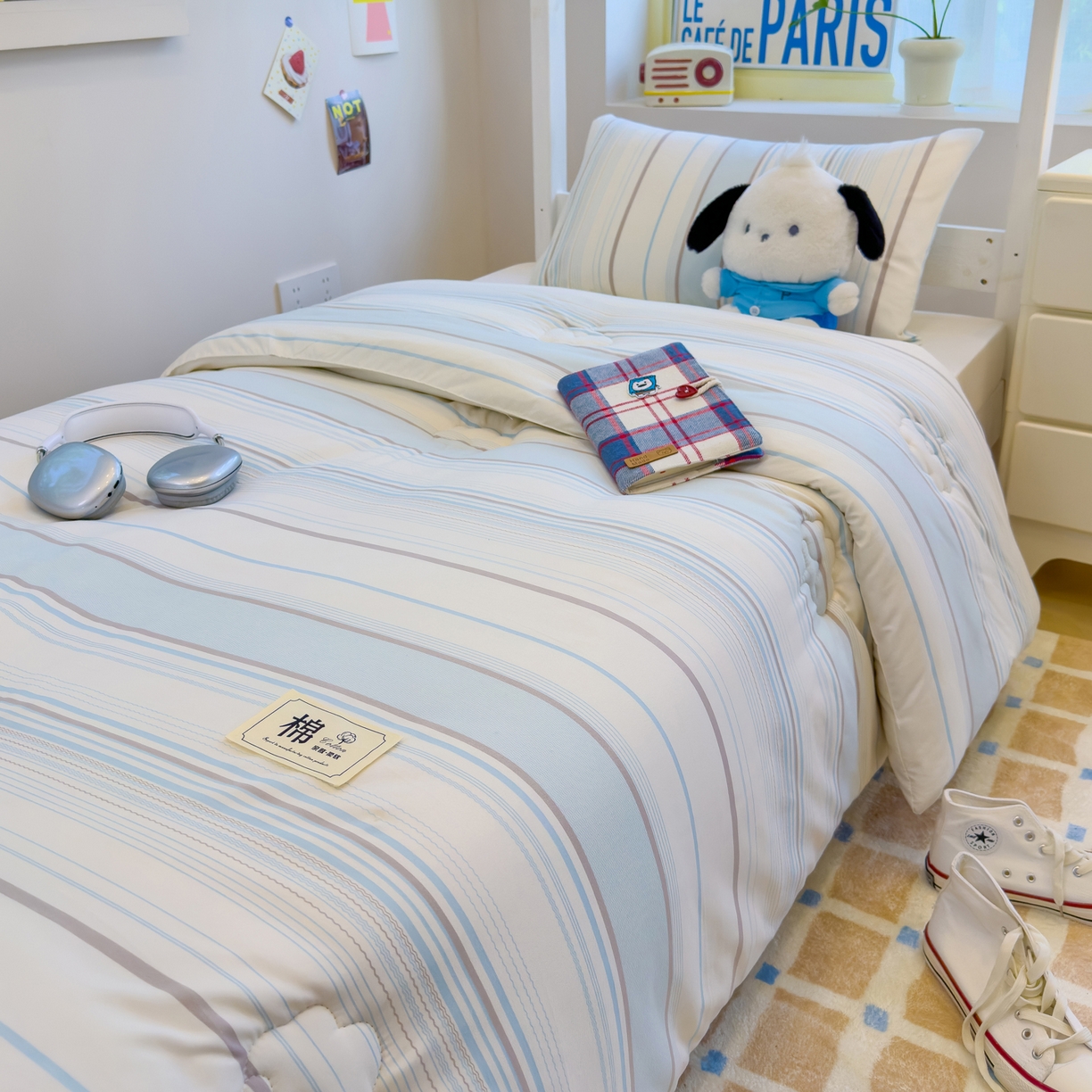 91家纺网 家纺一手货源 找家纺 默忆 2025新款新疆棉学生棉花被 被子被芯 渐变蓝细条