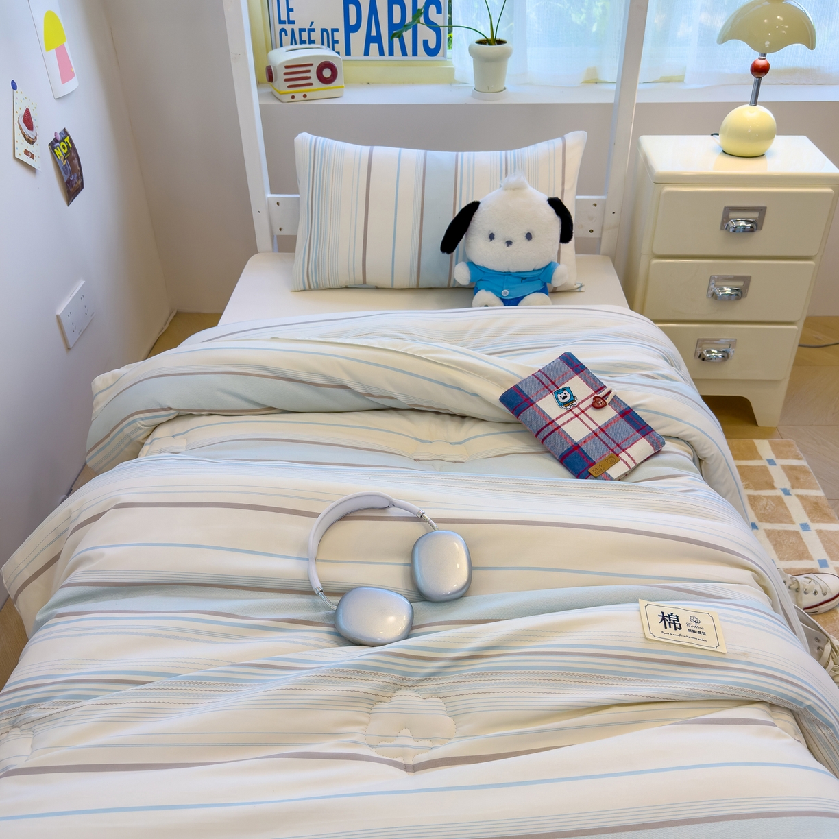 91家纺网 家纺一手货源 找家纺 默忆 2025新款新疆棉学生棉花被 被子被芯 渐变蓝细条