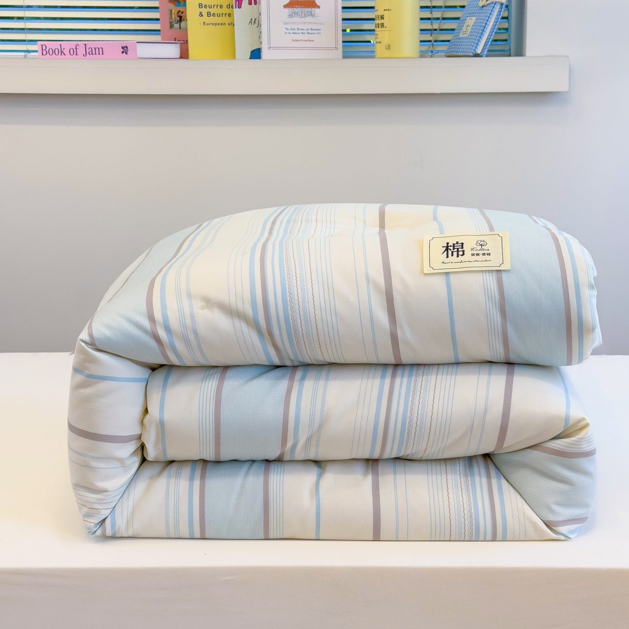 91家纺网 家纺一手货源 找家纺 默忆 2025新款新疆棉学生棉花被 被子被芯 渐变蓝细条