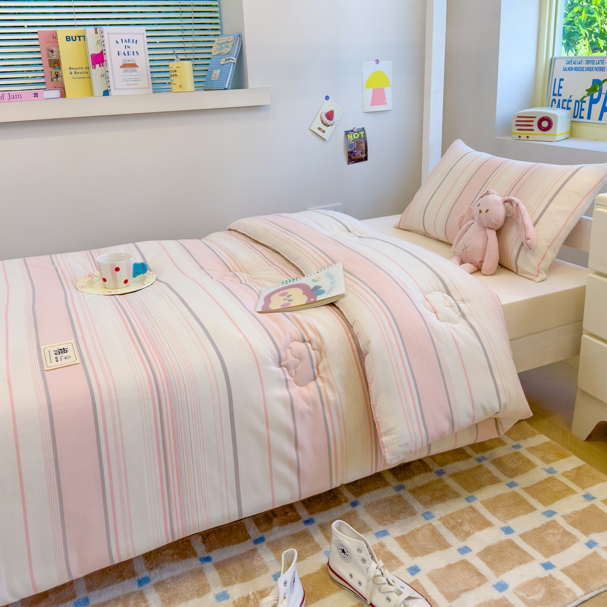 91家纺网 家纺一手货源 找家纺 默忆 2025新款新疆棉学生棉花被 被子被芯 渐变粉细条