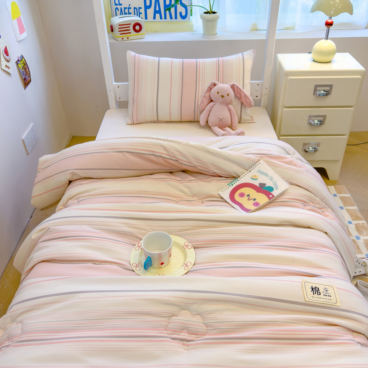 91家纺网 家纺一手货源 找家纺 默忆 2025新款新疆棉学生棉花被 被子被芯 渐变粉细条