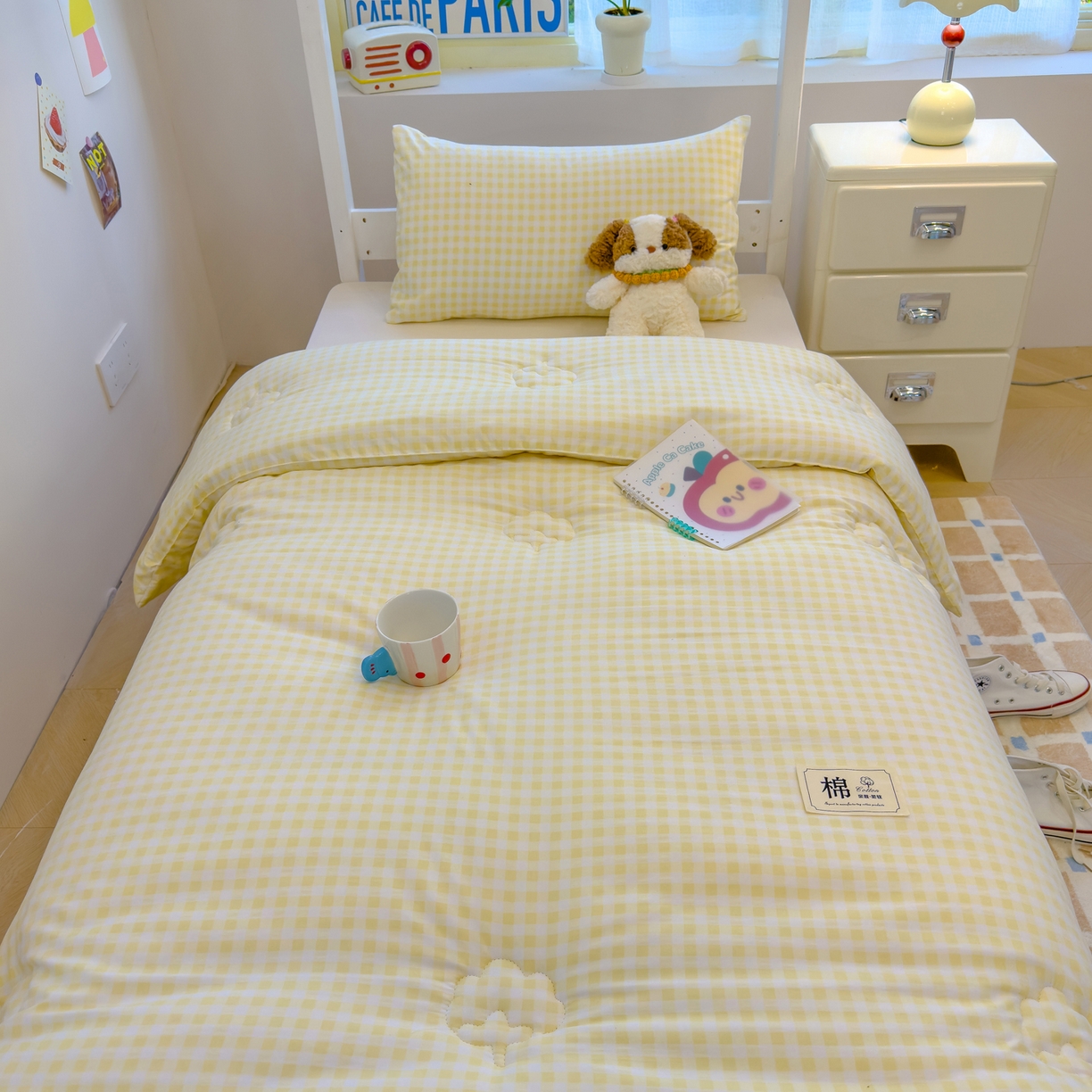 91家纺网 家纺一手货源 找家纺 默忆 2025新款新疆棉学生棉花被 被子被芯 黄白小格