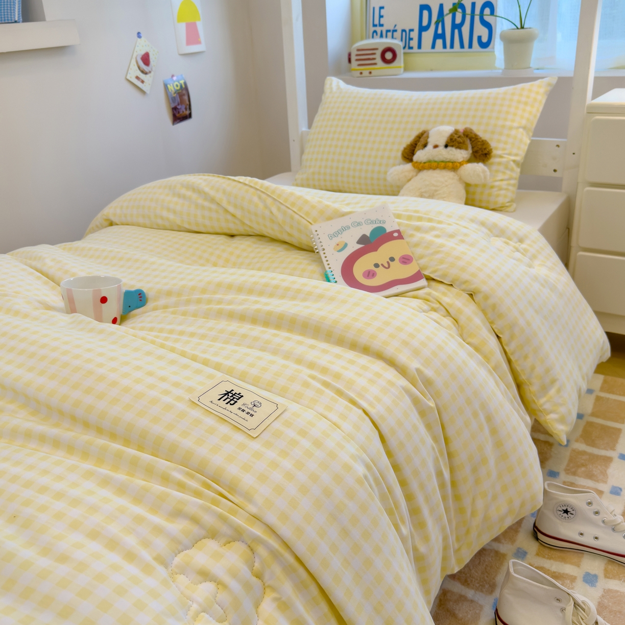 91家纺网 家纺一手货源 找家纺 默忆 2025新款新疆棉学生棉花被 被子被芯 黄白小格