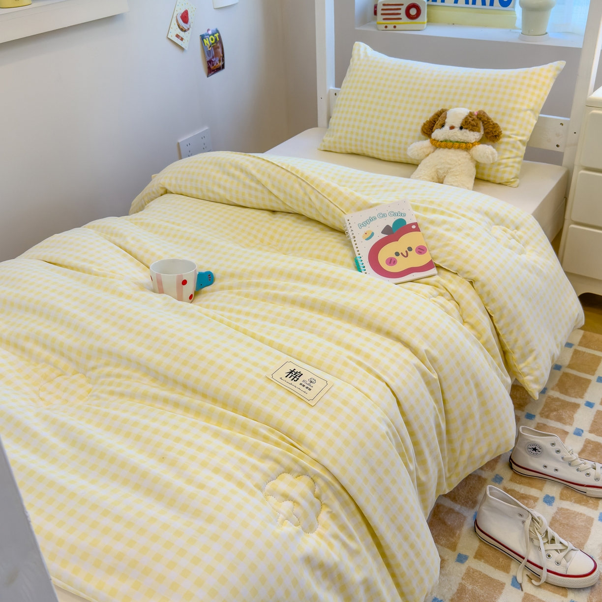 91家纺网 家纺一手货源 找家纺 默忆 2025新款新疆棉学生棉花被 被子被芯 黄白小格