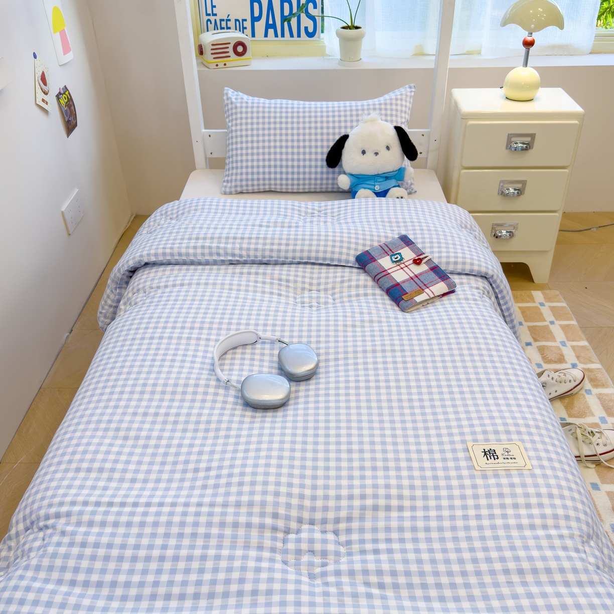 91家纺网 家纺一手货源 找家纺 默忆 2025新款新疆棉学生棉花被 被子被芯 浅蓝白小格