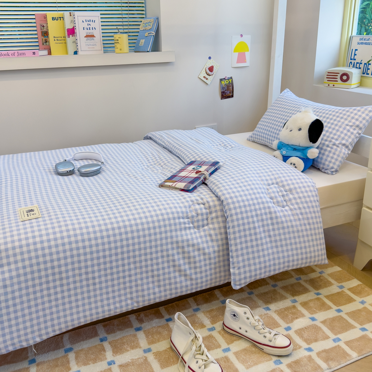 91家纺网 家纺一手货源 找家纺 默忆 2025新款新疆棉学生棉花被 被子被芯 浅蓝白小格