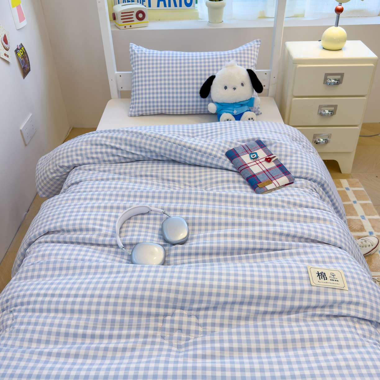 91家纺网 家纺一手货源 找家纺 默忆 2025新款新疆棉学生棉花被 被子被芯 浅蓝白小格