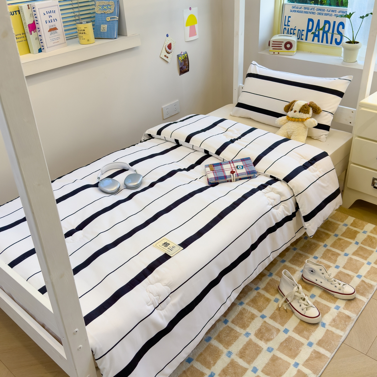 默忆 2025新款新疆棉学生棉花被 被子被芯 黑白宽条