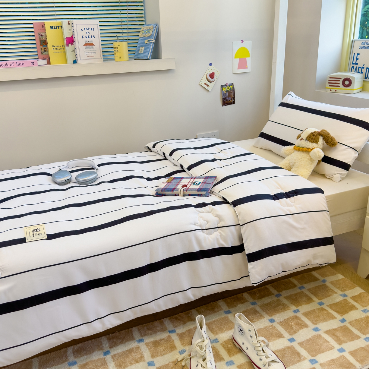 91家纺网 家纺一手货源 找家纺 默忆 2025新款新疆棉学生棉花被 被子被芯 黑白宽条