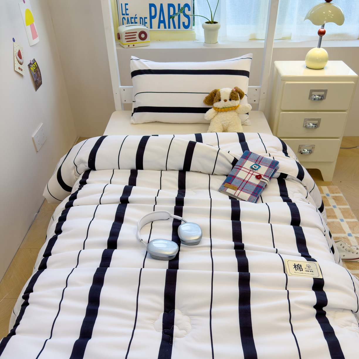 91家纺网 家纺一手货源 找家纺 默忆 2025新款新疆棉学生棉花被 被子被芯 黑白宽条