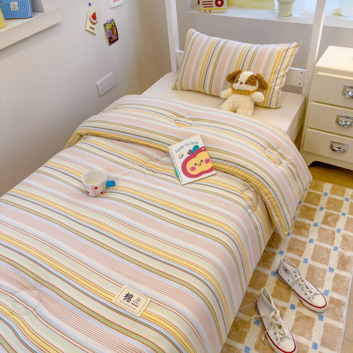 91家纺网 家纺一手货源 找家纺 默忆 2025新款新疆棉学生棉花被 被子被芯 彩条