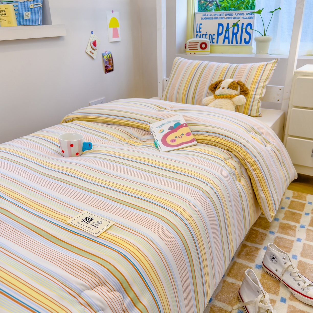 91家纺网 家纺一手货源 找家纺 默忆 2025新款新疆棉学生棉花被 被子被芯 彩条