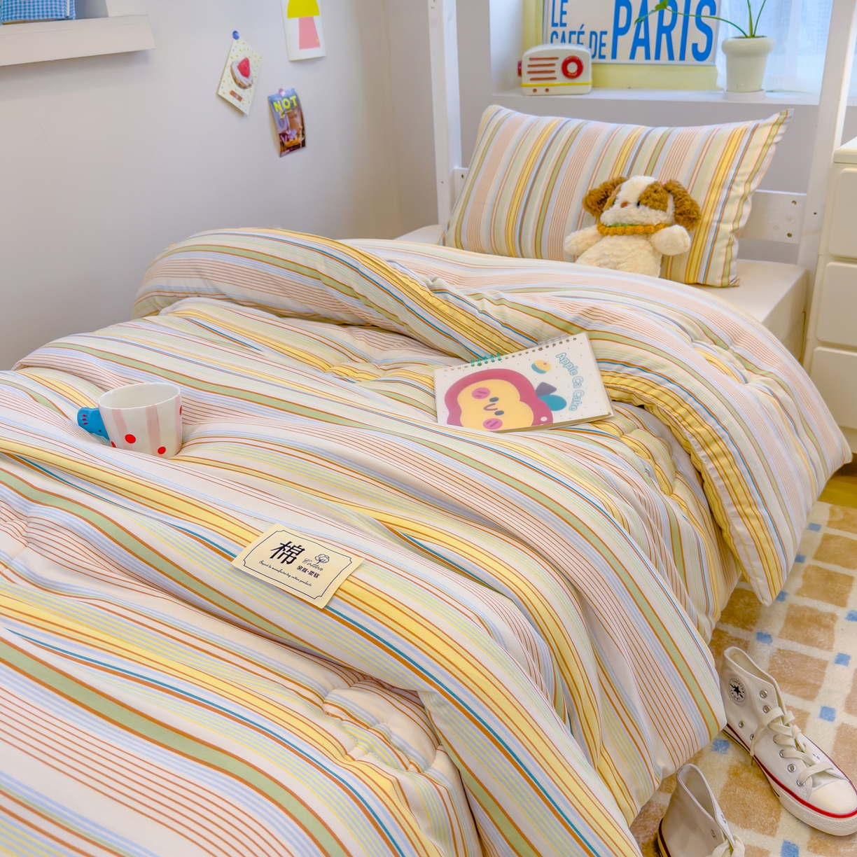 91家纺网 家纺一手货源 找家纺 默忆 2025新款新疆棉学生棉花被 被子被芯 彩条