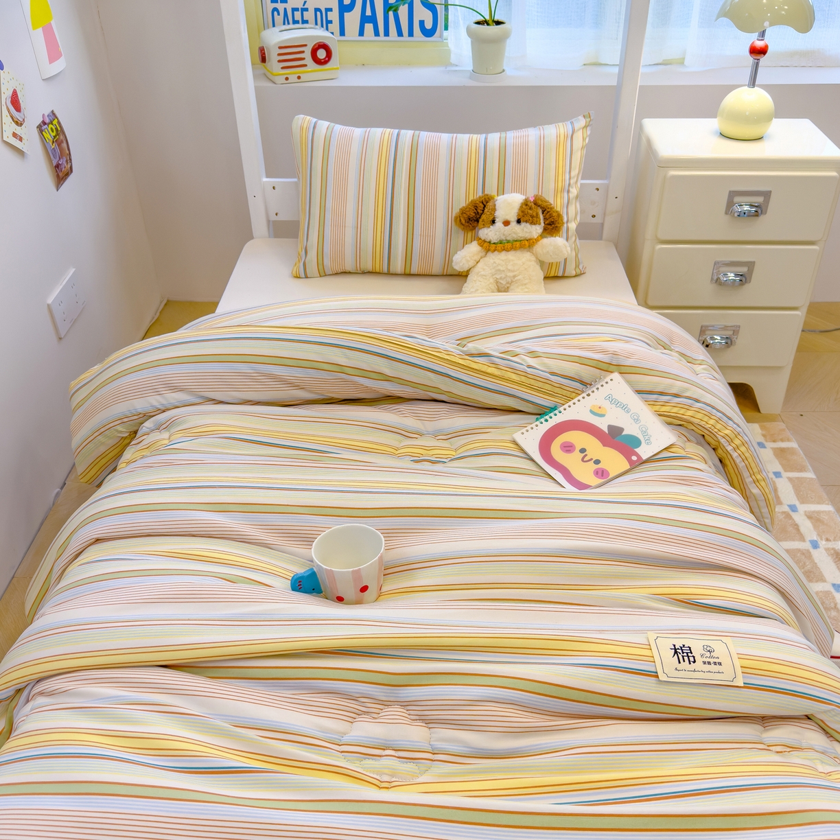 91家纺网 家纺一手货源 找家纺 默忆 2025新款新疆棉学生棉花被 被子被芯 彩条